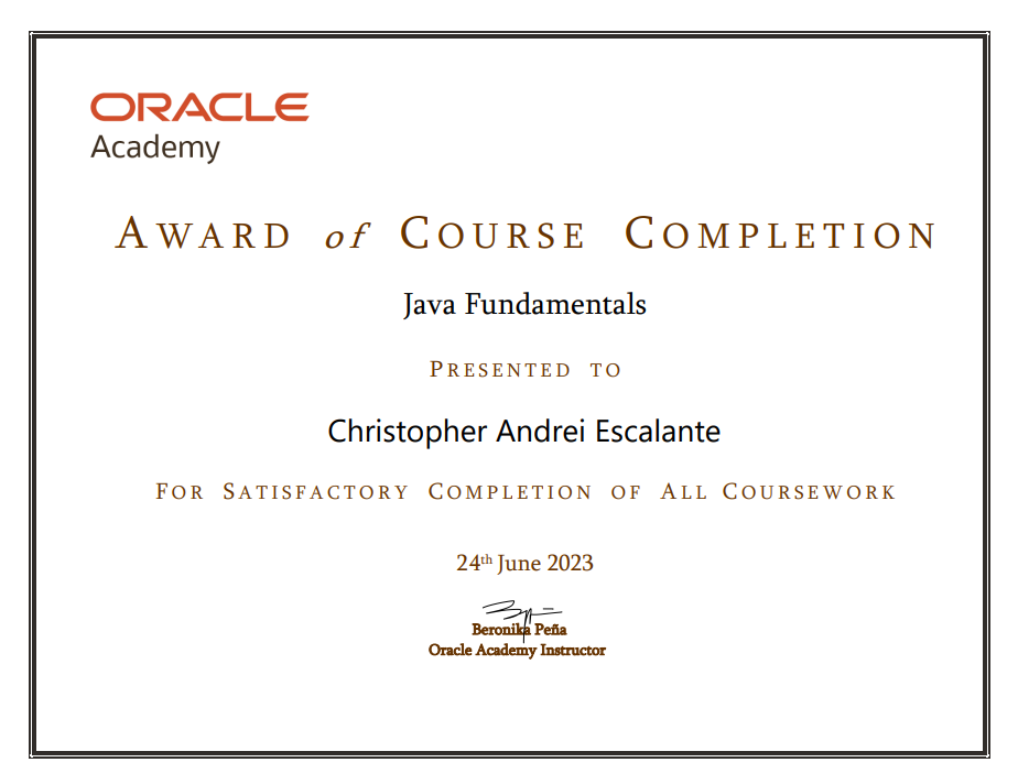 Java Fundamentals Certificate